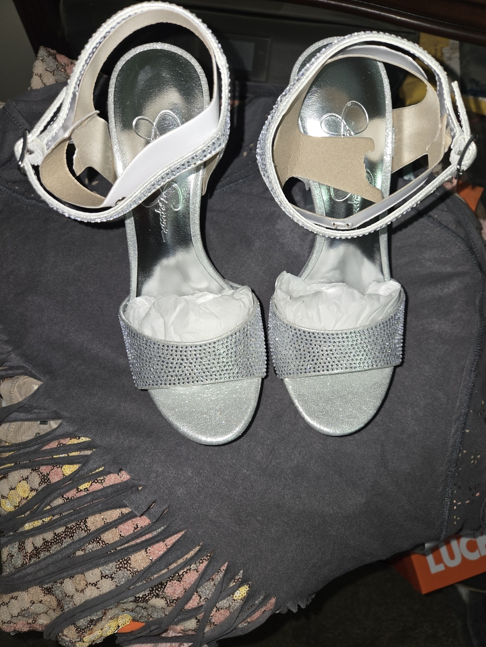 Jessica Simpson Silver Rhinestone Platform Heels - Picture 4 of 5